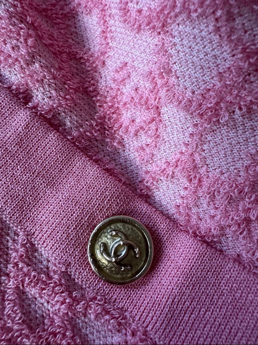 CHANEL Pink Lace-Textured Button-Front Knit Dress Cardigan - Picture 12 of 13